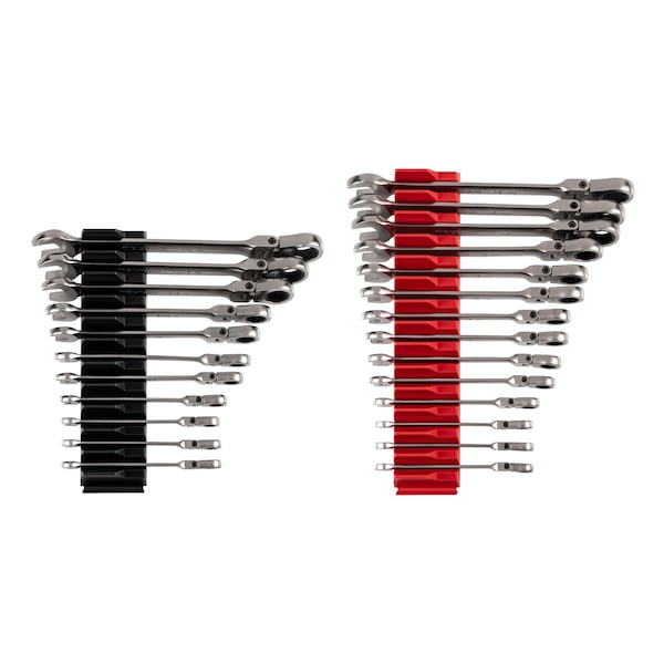 25pc Flex Head 12-Point Ratcheting Combination Wrench Set w/ Modular Organizer (1/4-3/4 in, 6-19 mm)